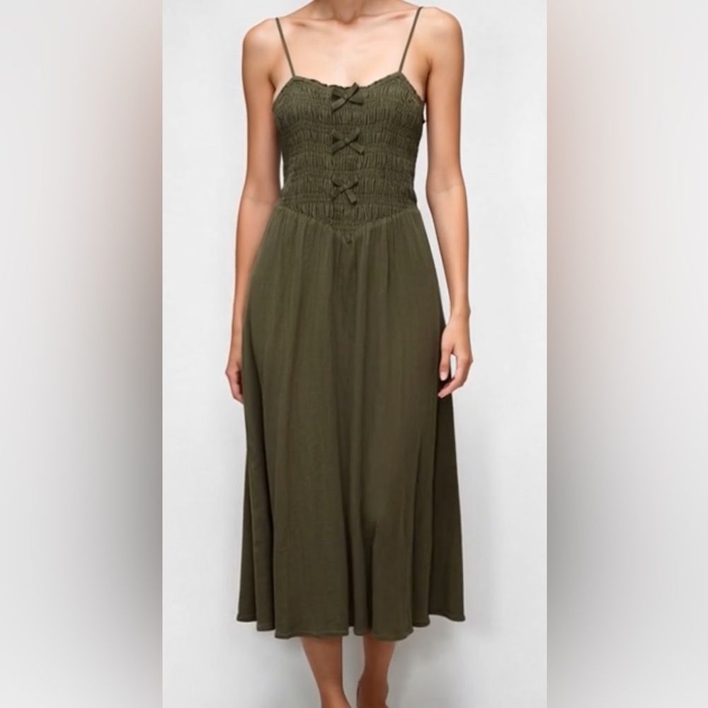 Elegant Olive Midi Dress “Bella Bow” - American Eagle Outfitters